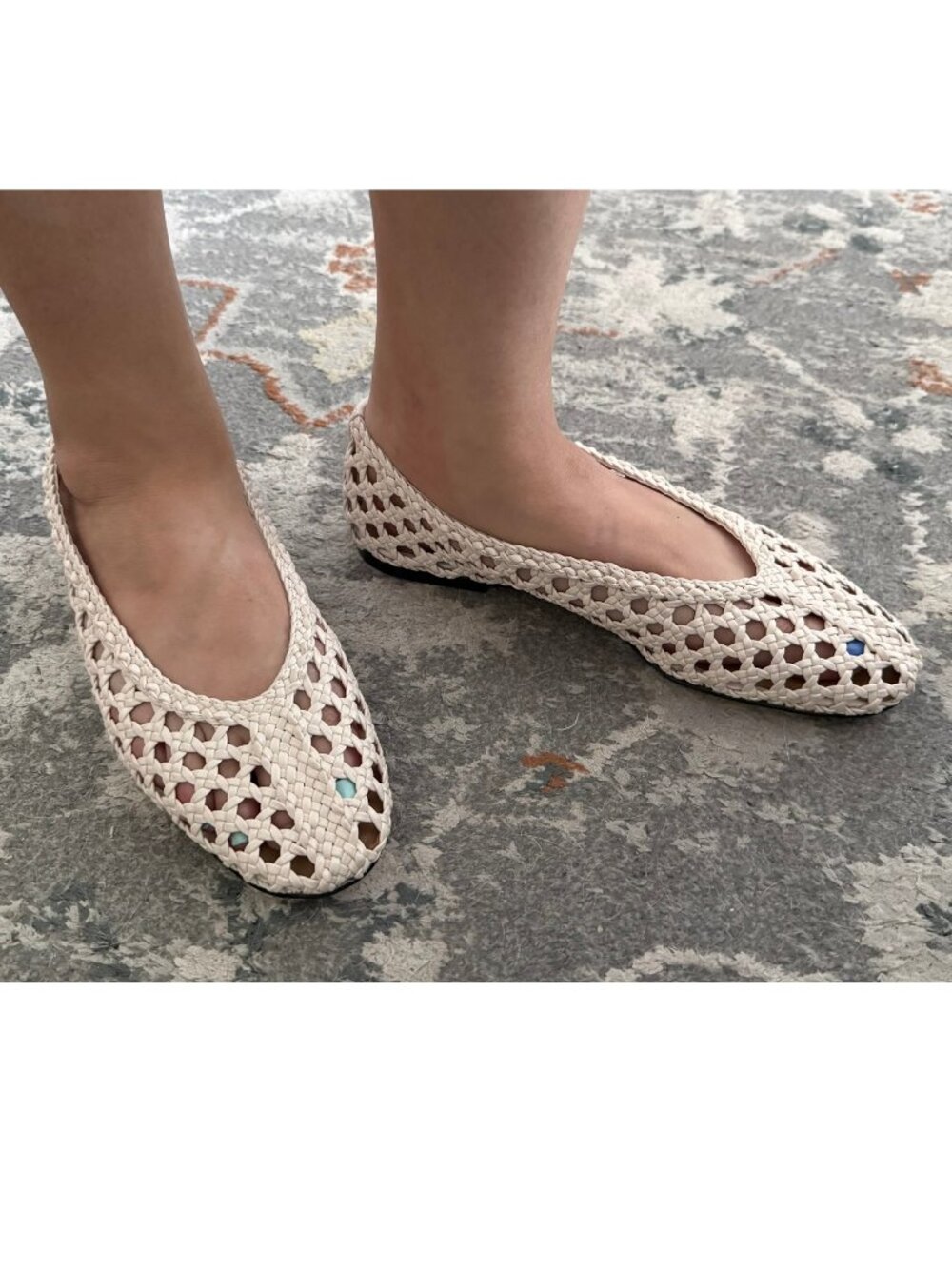 C.Paravano Ivory Woven Ballet Flats Lambskin Leather Lining Barefoot Feel Sz 8